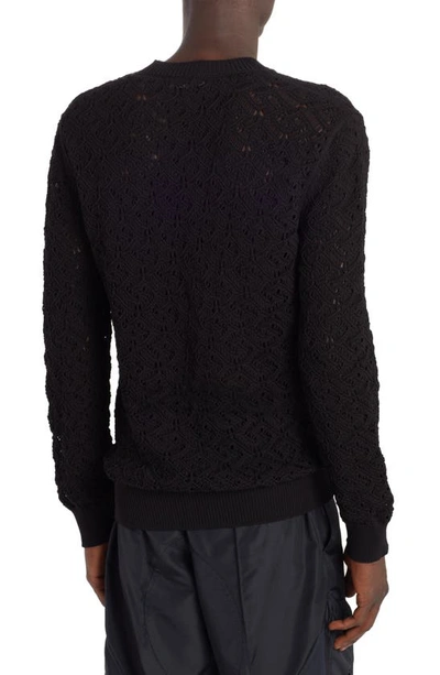 Shop Versace La Greca Crochet Lace Crewneck Sweater In Black