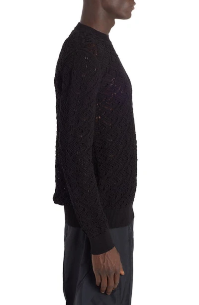 Shop Versace La Greca Crochet Lace Crewneck Sweater In Black