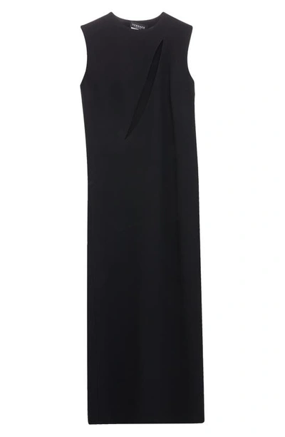 Shop Versace Sleeveless Slash Cutout Sheath Dress In Black