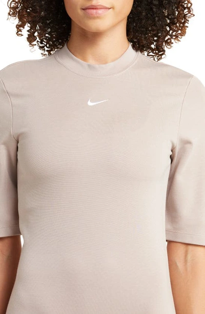 Shop Nike Sportswear Essential Crewneck Midi Dress In Diffused Taupe/ White