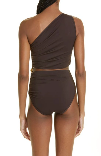 Shop Bottega Veneta One-shoulder High Waist Two-piece Swimsuit In Cocoa