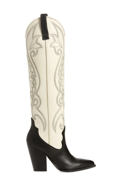 Shop Steve Madden Lasso Knee High Western Boot In Black/ Bone