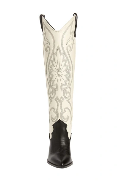 Shop Steve Madden Lasso Knee High Western Boot In Black/ Bone