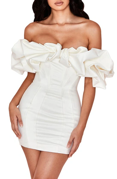 Shop House Of Cb Selena Puff Off The Shoulder Minidress In Ivory