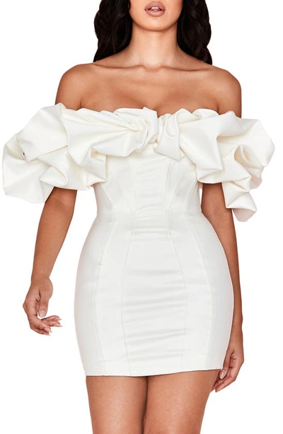 Shop House Of Cb Selena Puff Off The Shoulder Minidress In Ivory