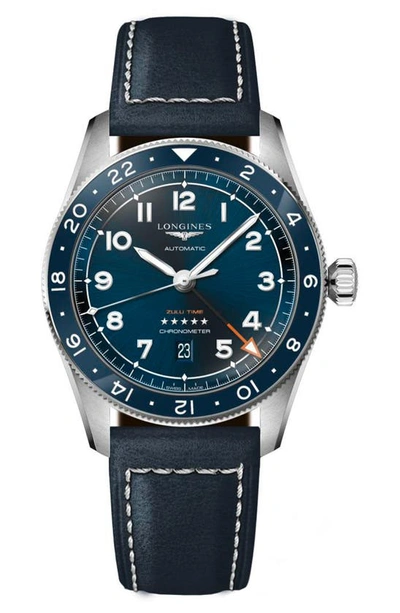 Shop Longines Spirit Leather Strap Watch, 42mm In Blue