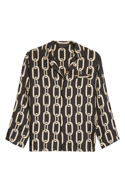 Shop Nili Lotan Juste Silk Pajama Shirt In Big Chain Gold/ Black