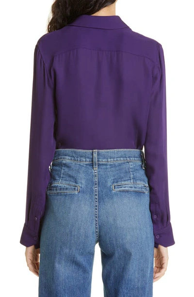 Shop Nili Lotan Gaia Slim Fit Silk Blend Shirt In Purple