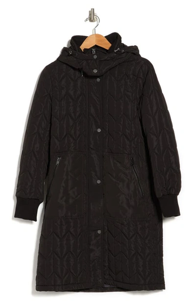 Shop Andrew Marc Herringbone Quilted Coat In Black