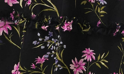 Cece Floral Clip Dot Smocked Ruffle Midi Dress In Rich Black