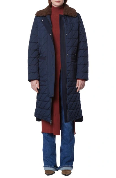 Shop Andrew Marc Maxine Quilted Coat With Faux Shearling Collar In Ink