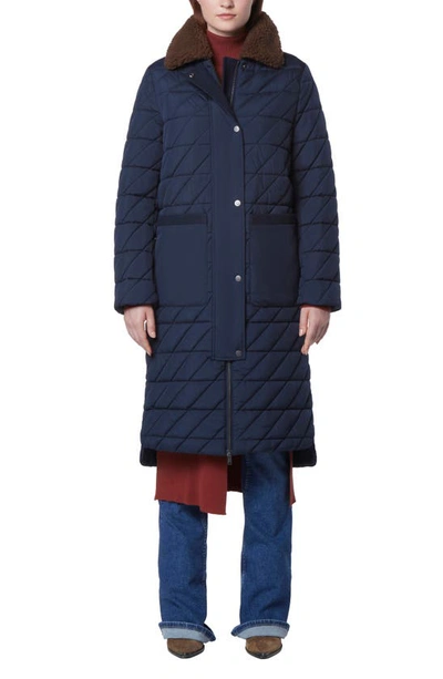 Shop Andrew Marc Maxine Quilted Coat With Faux Shearling Collar In Ink