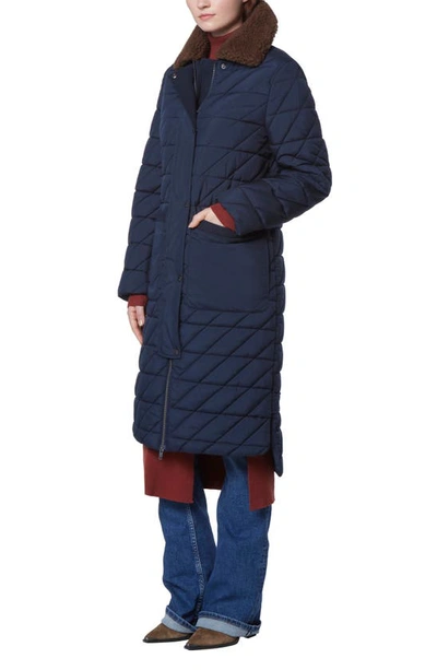 Shop Andrew Marc Maxine Quilted Coat With Faux Shearling Collar In Ink