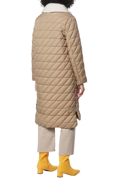 Shop Andrew Marc Maxine Quilted Coat With Faux Shearling Collar In Khaki
