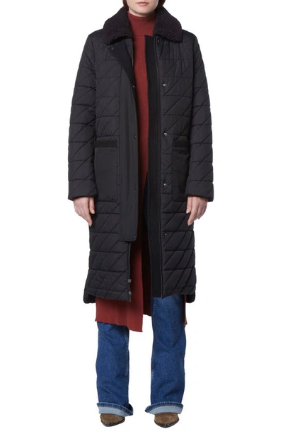 Andrew Marc Rhombus Quilted Long Jacket In Black