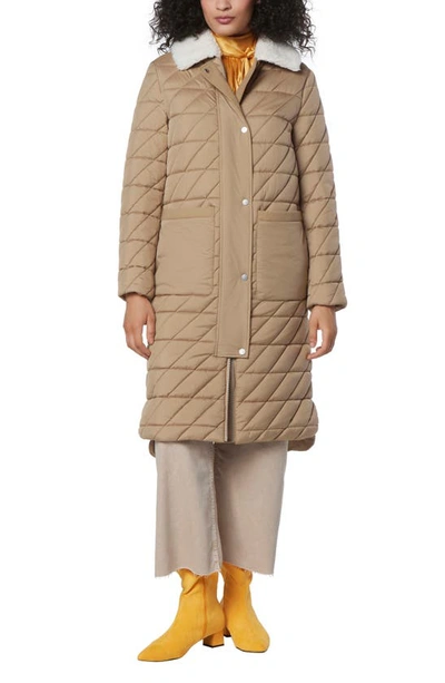 Shop Andrew Marc Maxine Quilted Coat With Faux Shearling Collar In Khaki