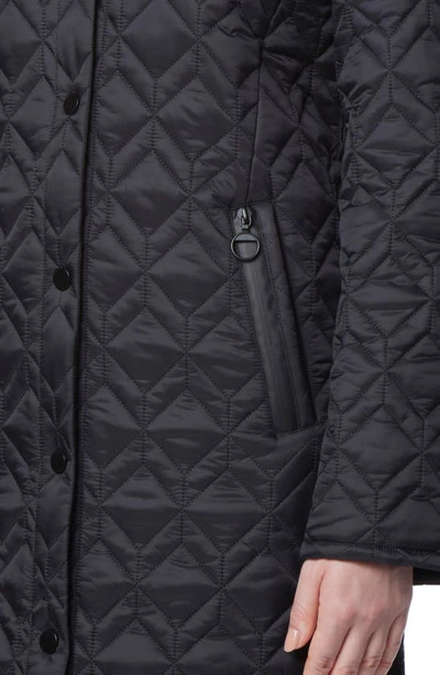 Shop Andrew Marc Maxine Quilted Coat With Faux Shearling Collar In Black