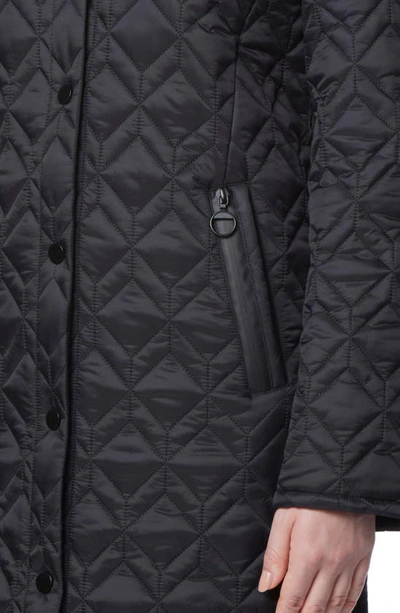Andrew Marc Rhombus Quilted Long Jacket In Black