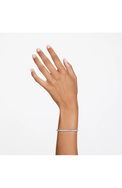 Swarovski Crystal Round Cut Matrix Tennis Bracelet In Silver