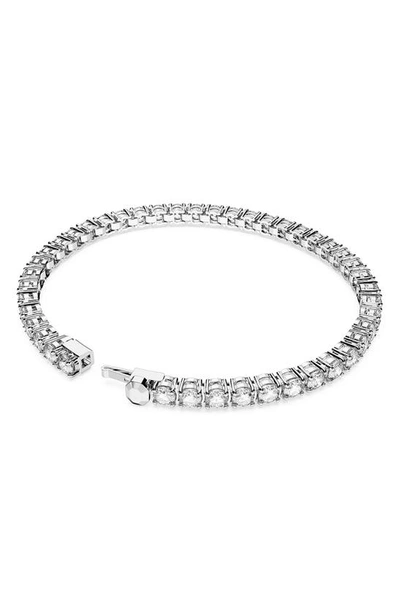 Swarovski Crystal Round Cut Matrix Tennis Bracelet In Silver