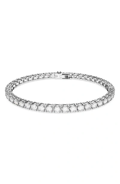 Swarovski Crystal Round Cut Matrix Tennis Bracelet In Silver