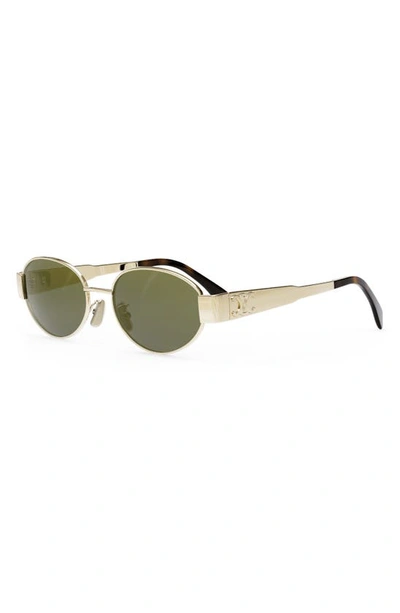 Shop Celine Triomphe 54mm Oval Sunglasses In Shiny Endura Gold / Green
