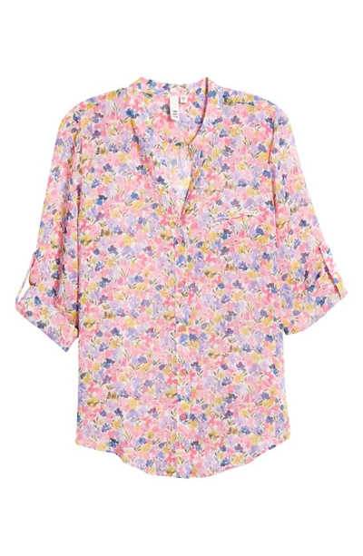 Shop Swat Fame Jasmine Chiffon Button-up Shirt In Larochelle-white / Pink