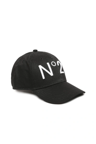 N°21 Cappello Da Baseball In Gabardina Con Logo In Black