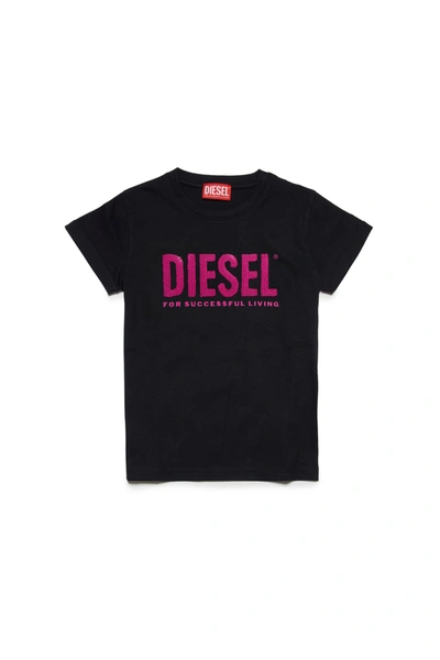 Diesel Black T-shirt With Sequined  Logo In Black