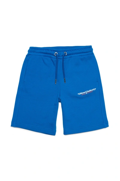 Shop Diesel Blue Cotton Shorts With Logo And Drawstring Waistband
