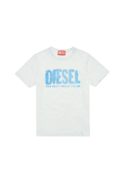 Diesel Kids' Tdiegore6 T-shirt Blue Cotton T-shirt With Faded Effect Logo |  ModeSens