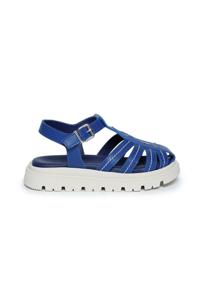 Shop Marni Blue Fisherman's Sandals With Logo