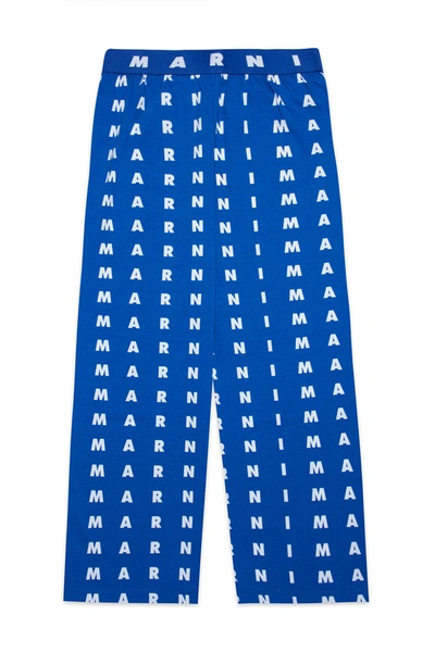 Shop Marni Blue Jersey Jogging Trousers With Small Allover Logo