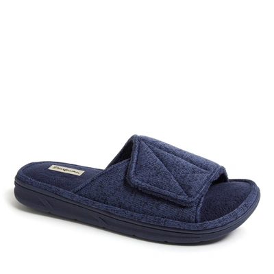 Shop Dearfoams Men's Chase Marled Knit Slide Memory Foam Slippers With Adjustable Strap In Blue