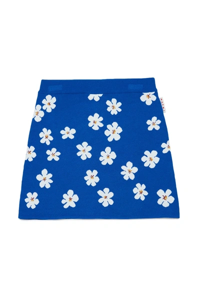 Shop Marni Blue Skirt With Jacquard Daisy Pattern