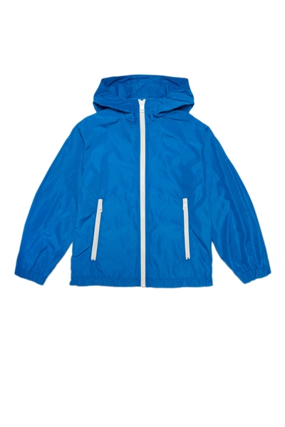 Shop Diesel Blue Windbreaker Jacket With Hood And Extra-large Logo