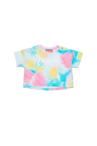 Shop Diesel Cropped Jersey T-shirt With Multicolor Bubble Allover