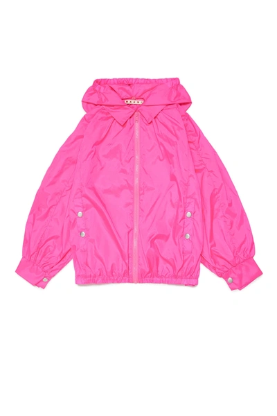 Shop Marni Fluo Pink Waterproof Unlined Jacket With Zip And Logo On The Hood