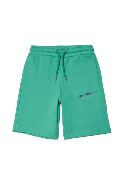 Shop Diesel Green Cotton Shorts With Logo And Drawstring Waistband