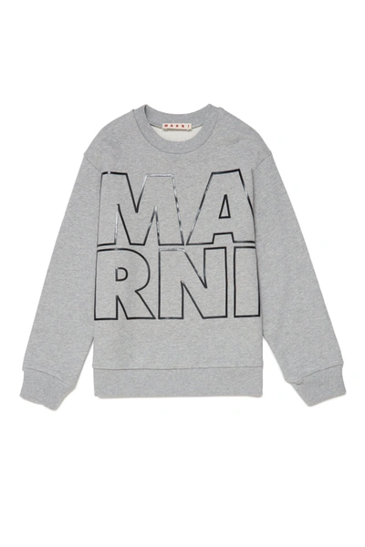 Shop Marni Grey Cotton Crew-neck Sweatshirt With Displaced  Logo