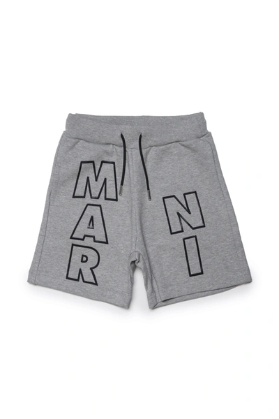Shop Marni Grey Fleece Shorts With Displaced  Logo
