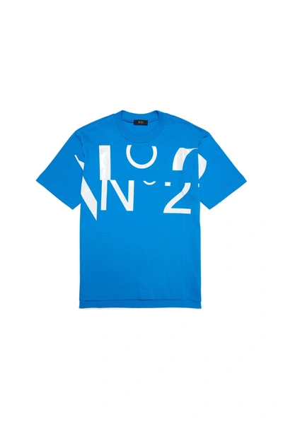 Shop N°21 Light Blue Jersey T-shirt With Sectioned Logo In Azure