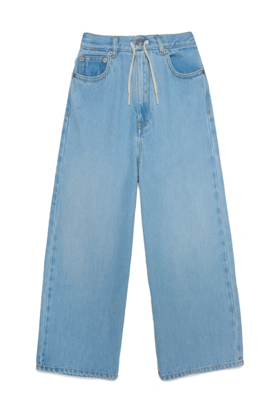 Shop Mm6 Maison Margiela Light Blue Treated Jeans With Drawstring