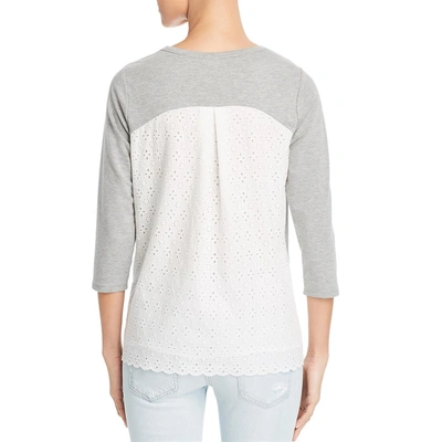 Shop Chenault Womens Heather Eyelet Pullover Top In Grey