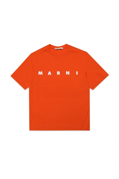 Shop Marni Orange Jersey T-shirt With Logo