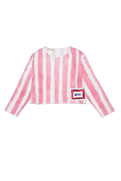 Shop Marni Peachy Pink Shirt In Gabardine With Allover Striped Pattern