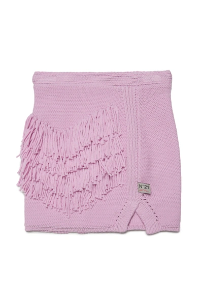 Shop N°21 Pink Hand-made Effect Knit Skirt With Applied Fringes