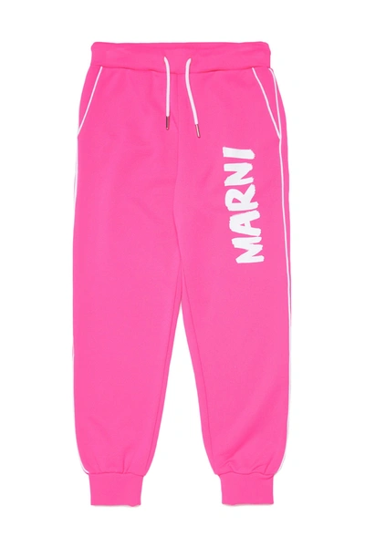 Shop Marni Pink Trousers In Technical Fabric With  Brush Logo