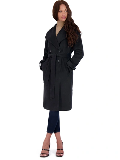 Shop Avec Les Filles Womens Faux Wool Belted Wrap Coat In Black