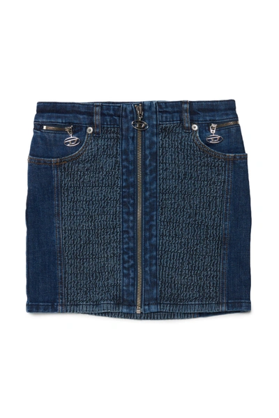 Shop Diesel Smock Stitch Denim Skirt In Blue